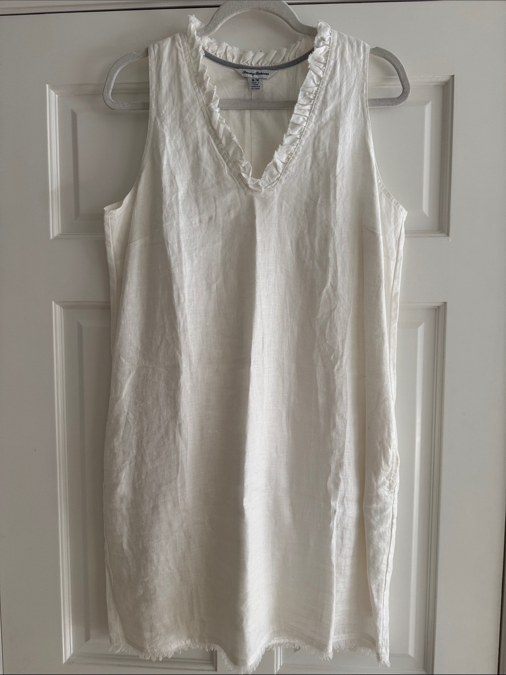 Tommy Bahama Women's White Linen Ruffle V-Neck Mini Dress Size: M NWOT